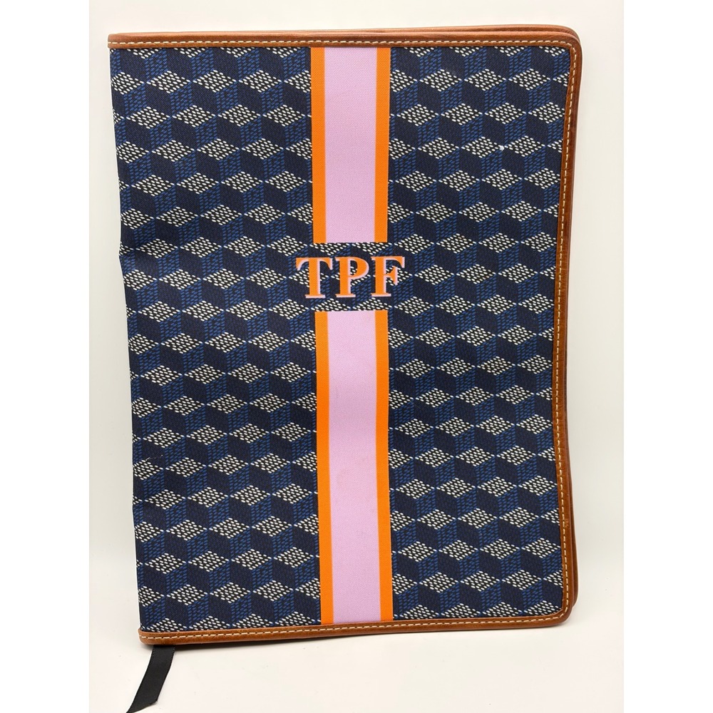 Barrington Gifts Navy Geometric Leather Notebook Cover Personalized TPF Stripe
